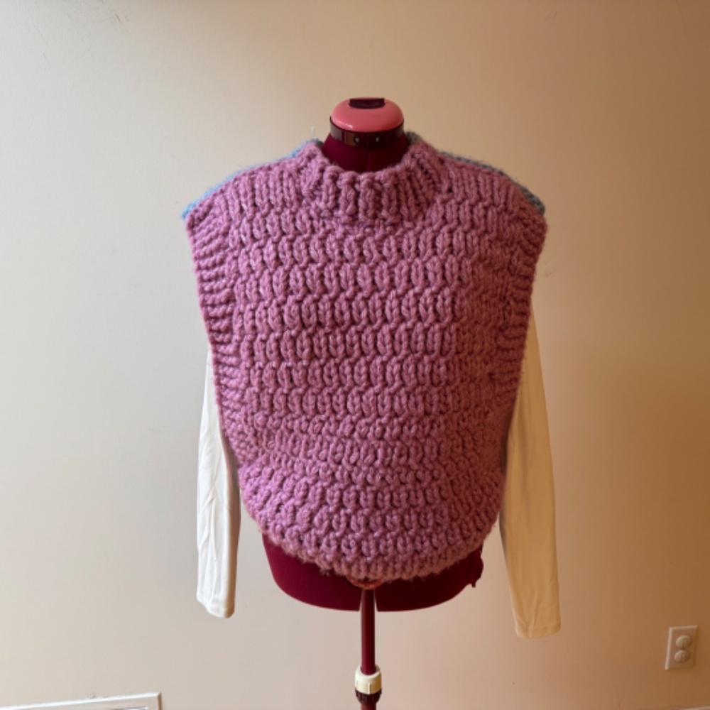 Funky Two Tone Blue and Pink Hand Knit Sweater Vest